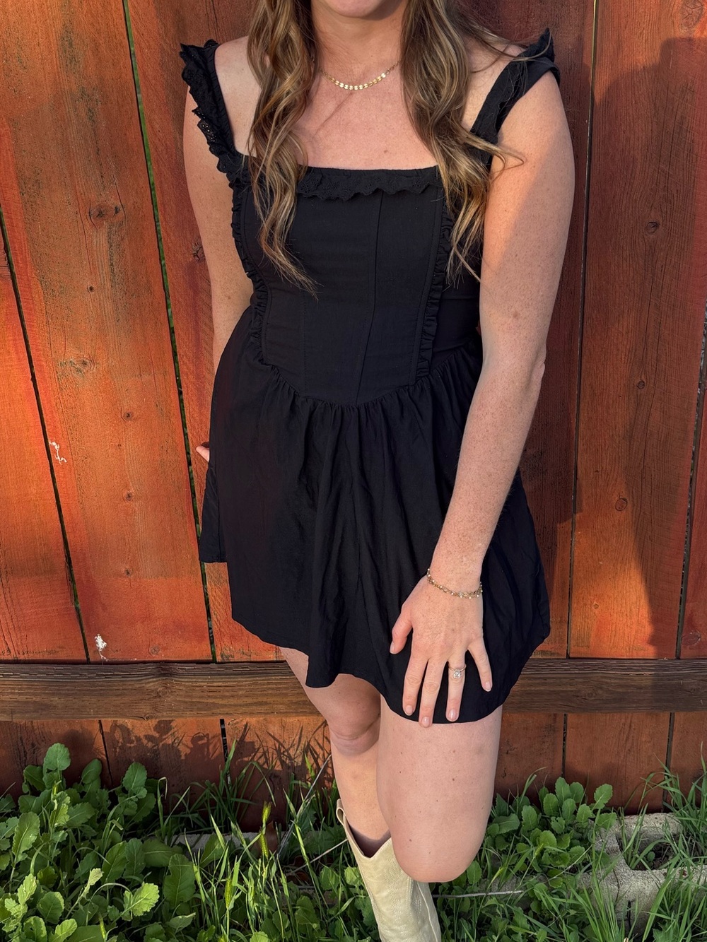 Black Ruffle Strap Mini Dress